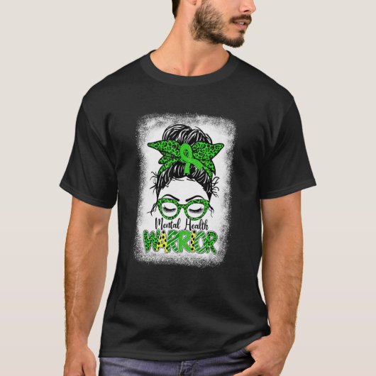 Mental Health Warrior Messy Bun Women Mental Healt T-shirt (Voorkant)
