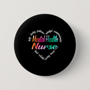 Mental Health Zurse Heart Word Cloud Waterverf Ra Ronde Button 5,7 Cm