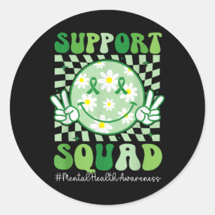 Mentale Gezondheid Bewustzijn Support Squad Green  Ronde Sticker