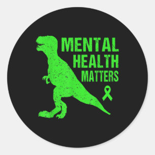 Mentale gezondheid is een groene bewustzijnsdino v ronde sticker