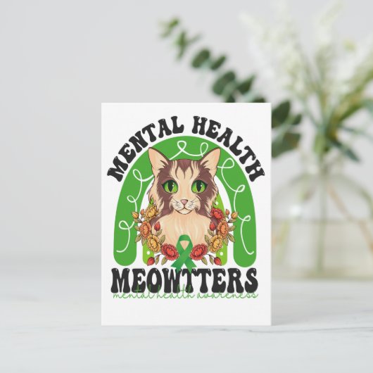 Mentale Gezondheid Meowtters Funny Kat Regenboog K Briefkaart (Staand voorkant)