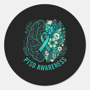 Mentale gezondheid ptsd bewustzijn hersenen en blo ronde sticker