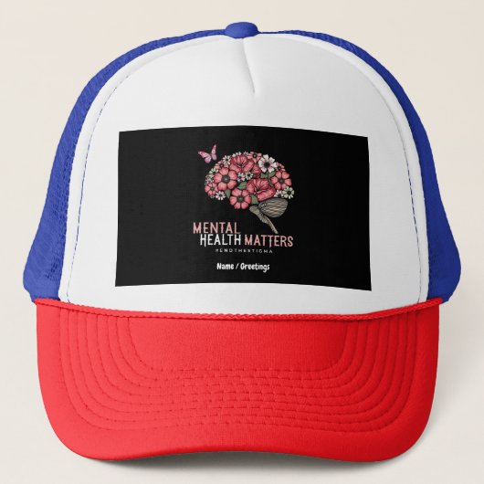 Mentale gezondheidskwesties beëindigen stigma, ver trucker pet (Voorkant)