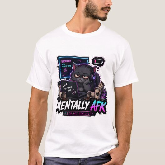 Mentally AFK Grappig Kat Gamer T-Shirt (Voorkant)