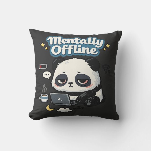 Mentally Offline Panda | Introvert Lo-Fi Esthetiek Kussen (Voorkant)