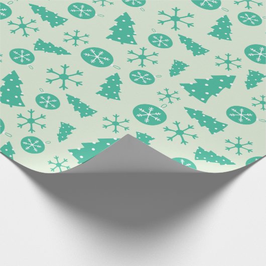 Menthol Green Kerstboom en Ornamenten Feestelijk Cadeaupapier (Hoek)