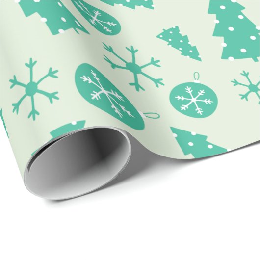 Menthol Green Kerstboom en Ornamenten Feestelijk Cadeaupapier (Rol Hoek)