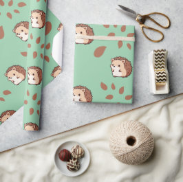 Menthol Green Seamless Hedgehogs Wrapping Paper Cadeaupapier