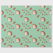 Menthol Green Seamless Hedgehogs Wrapping Paper Cadeaupapier (Vlak)