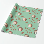 Menthol Green Seamless Hedgehogs Wrapping Paper Cadeaupapier (Uitgerold)