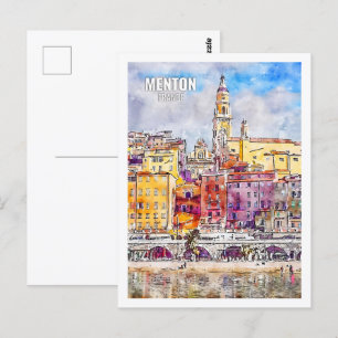 Menton France Beroemde Reisplaats Waterverf Briefkaart