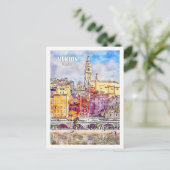 Menton France Beroemde Reisplaats Waterverf Briefkaart (Staand voorkant)