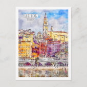 Menton France Beroemde Reisplaats Waterverf Briefkaart (Voorkant)