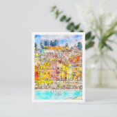 Menton France Beroemde Reisplaats Waterverf Briefkaart (Staand voorkant)