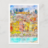 Menton France Beroemde Reisplaats Waterverf Briefkaart (Voorkant)
