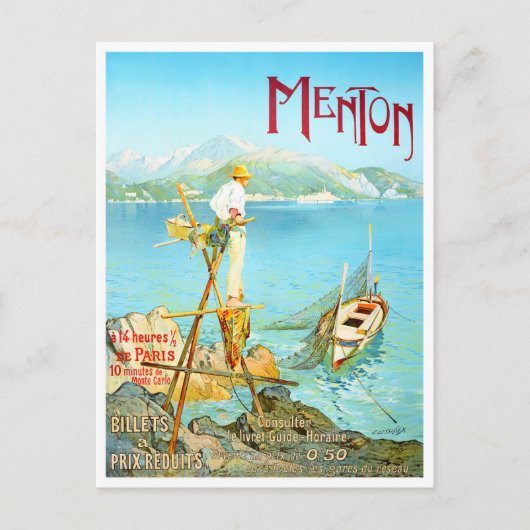 Menton France vintage-reis Briefkaart (Voorkant)