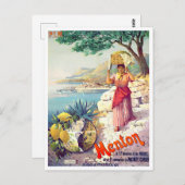 Menton France vintage-reis Briefkaart (Voorkant / Achterkant)