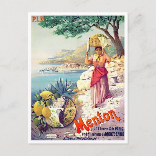 Menton France vintage-reis Briefkaart (Voorkant)