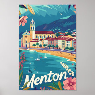 Menton Frankrijk Beroemde Vintage Reisplaats Poster