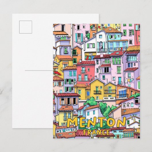 Menton Frankrijk Illustratie Kunst Reizen Briefkaart (Voorkant / Achterkant)