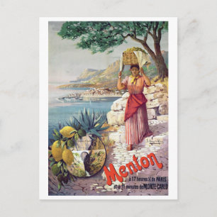 Menton, Frankrijk, meisje met mand op het hoofd aa Briefkaart