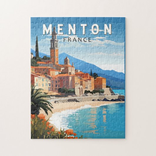 Menton Frankrijk Reizen Kunst Vintage Legpuzzel (Verticaal)