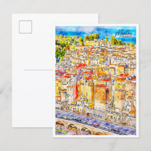 Menton Frankrijk vintage reizen waterverf Briefkaart