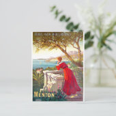 Menton, Frans rivierlandschap, vrouw op terras Briefkaart (Staand voorkant)
