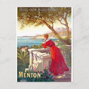 Menton, Frans rivierlandschap, vrouw op terras Briefkaart