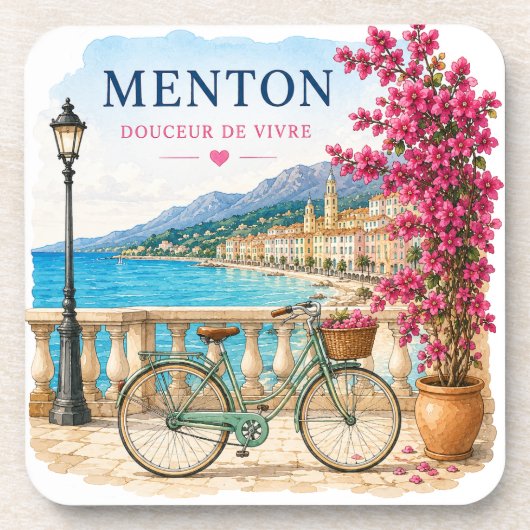 Menton French Riviera bicycle coasters Bier Onderzetter (Voorkant)