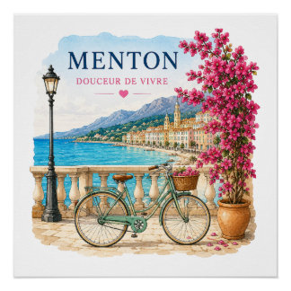 Menton French Riviera - bicycle Perfect Poster