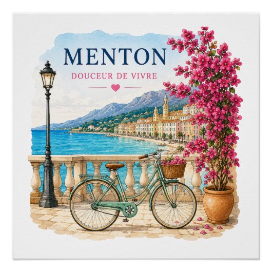 Menton French Riviera - bicycle Perfect Poster (Voorkant)