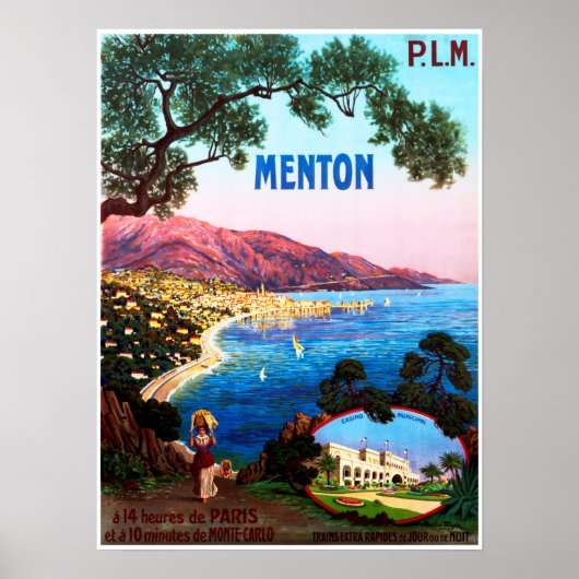 MENTON French Riviera Cote D' Azur France Travel Poster (Voorkant)