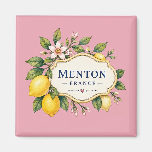 Menton French Riviera Magnet - Dusty pink Lemon (Voorkant)
