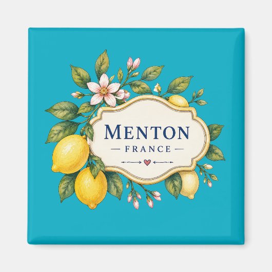 Menton French Riviera Magnet - turquoise Lemon (Voorkant)