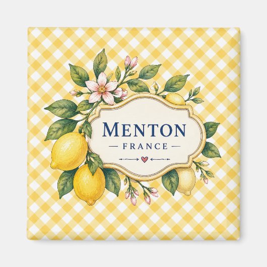 Menton French Riviera Magnet - Yellow Lemon (Voorkant)