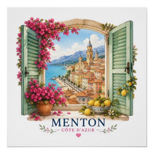 Menton French Riviera - View Through Window Perfect Poster (Voorkant)