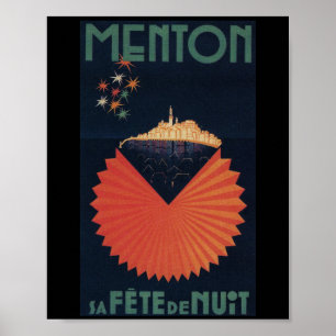 Menton Sa Fete de Nuit French Riviera Briefkaart Poster