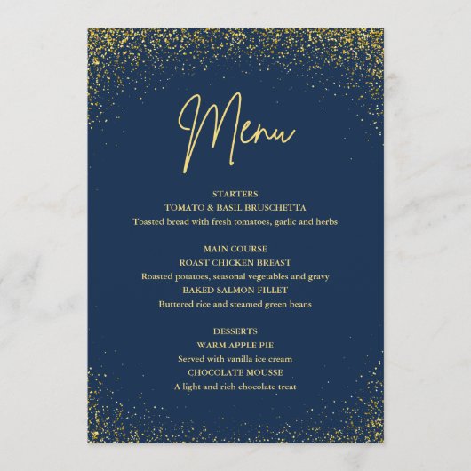Menu 75e verjaardag Navy Goud Glitter (Voorkant)