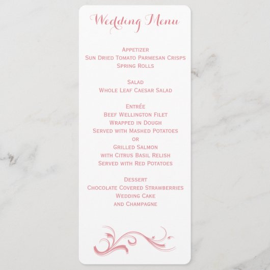 Menu Aangepast wit en roze bruiloft (Voorkant)