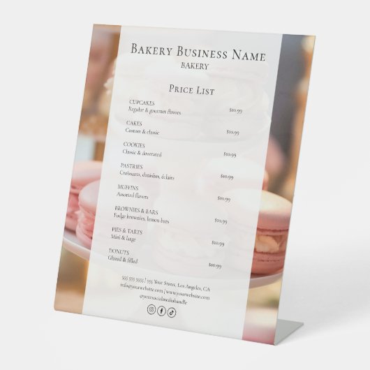 Menu Aangepaste Bakkerijprijslijst Reclamebord Met Voetstuk (Voorkant)