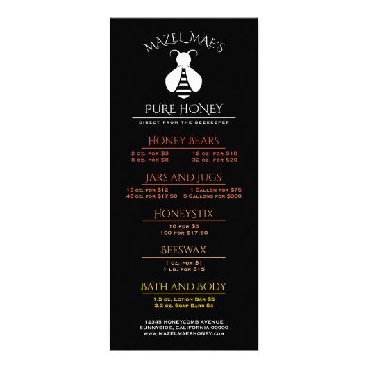 Menu Aangepaste bijenhoning (Voorkant)