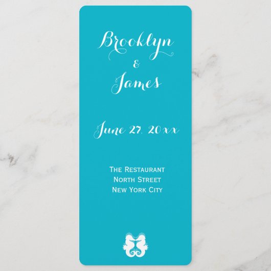 Menu Aangepaste blauwe witte doezelaardenweddensch (Achterkant)