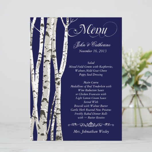 Menu Aangepaste bruiloft Birch Trees (Staand voorkant)