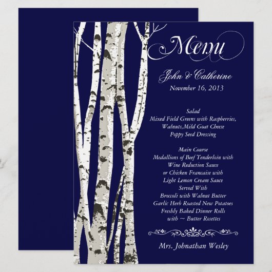 Menu Aangepaste bruiloft Birch Trees (Voorkant / Achterkant)