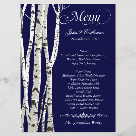 Menu Aangepaste bruiloft Birch Trees (Voorkant)