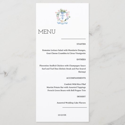 Menu Aangepaste crest Elegant Weddenschap (Voorkant)