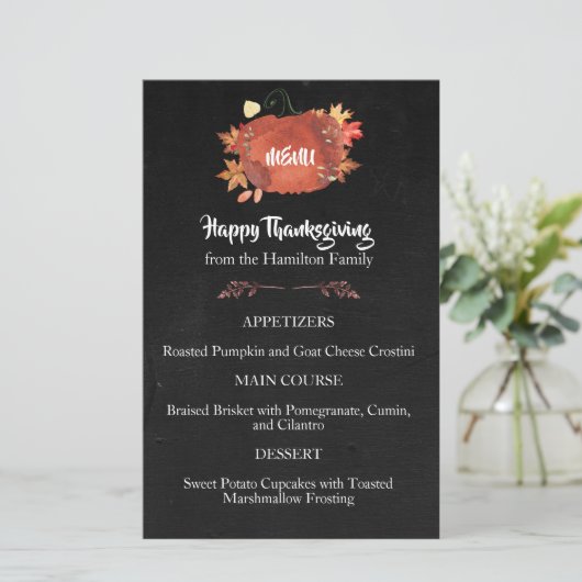 Menu Aangepaste Waterverf pompoen Thanksgiving (Staand voorkant)