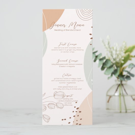 Menu abstracte vormen en bloemen bruiloft kaart (Staand voorkant)