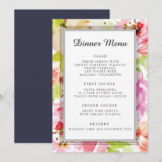 Menu Adeline Floral Wedding Dinner (Voorkant / Achterkant)